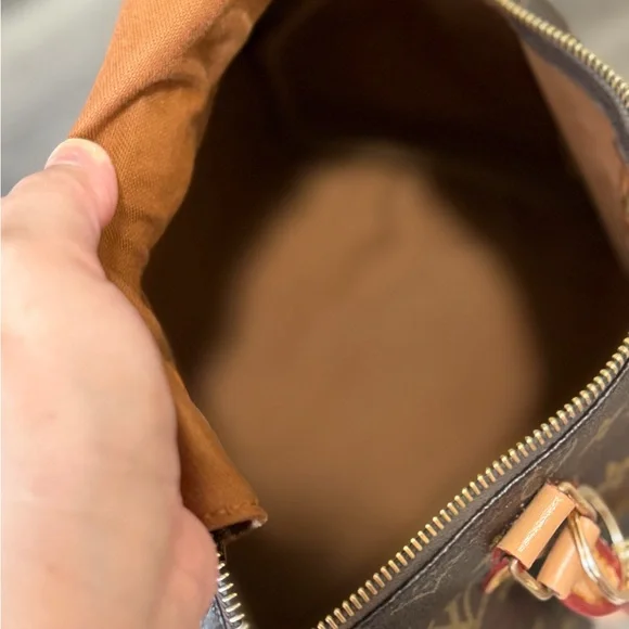 Louis Vuitton Speedy 25 Brown Monogram Satchel with Pink Scarf and Charm - Picture 14 of 16